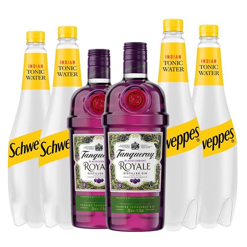 Case of 6 with Tanqueray Blackcurrant Royale Gin 70cl and Schweppes Tonic Packed Together